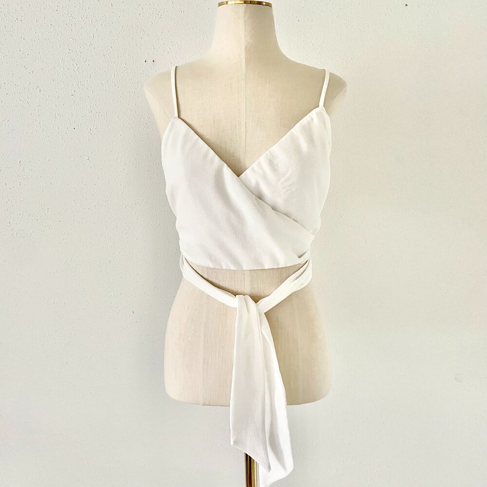 SHOW ME YOUR MUMU Women's Size Small White Rumba Wrap Top Crop Self-Tie Cami S